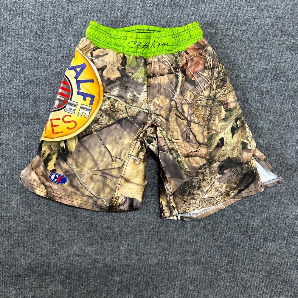 Cliff Keen Athletic Shorts Boys Size YM Camo RealTree Neon Green Wrestling Sport
